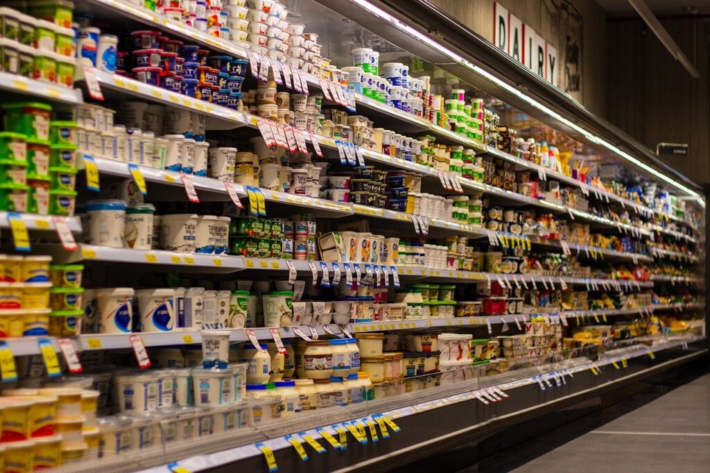 supermarket, shelf, blur